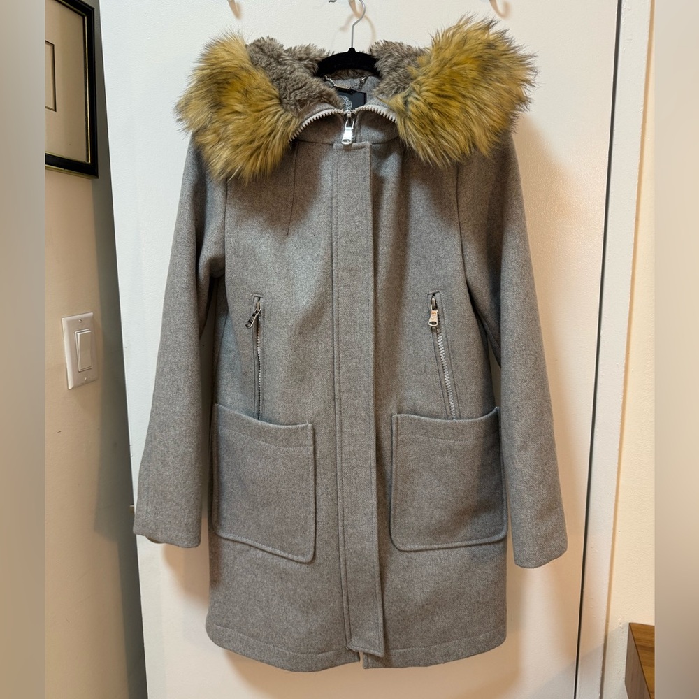 Vince Camuto Gray Fur-Trimmed Coat